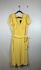 LAUREN RALPH LAUREN Belted Georgette Short-Sleeve Dress Size 16 Yellow