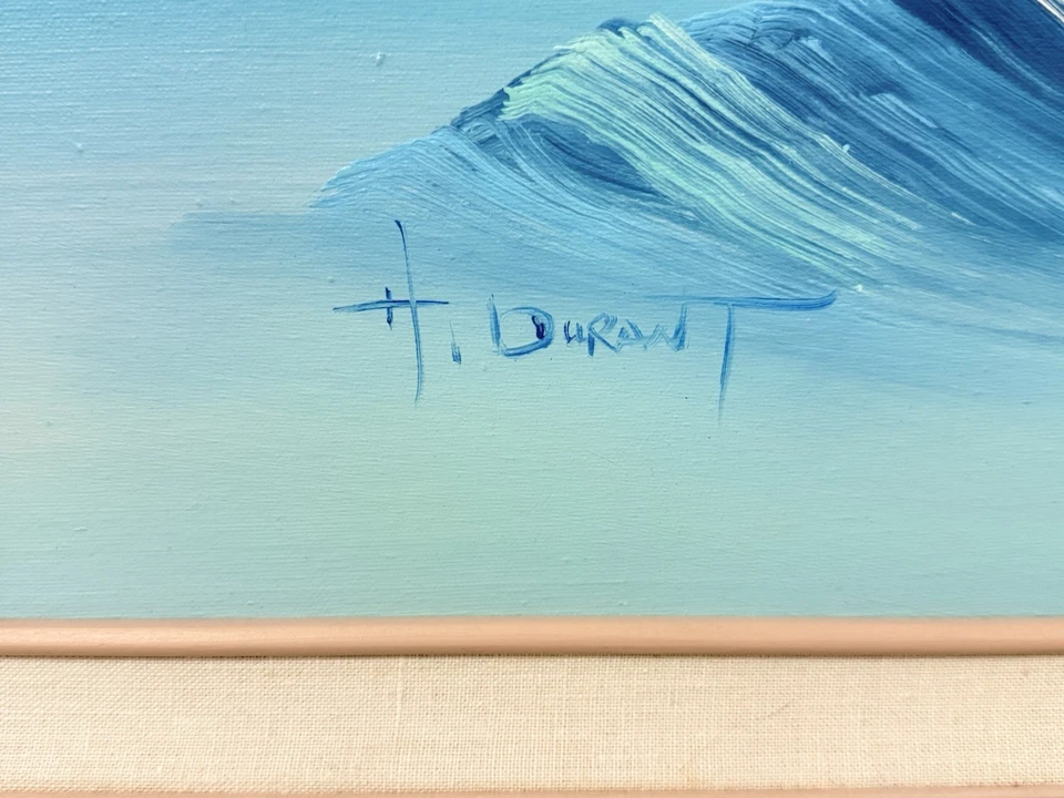 H. Durant Oil Painting Modern Skyline Seascape Mid Century 1960s Blue Tones - Image 2 of 4