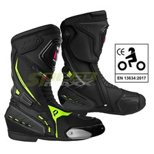Mens Black & Hiviz CE Motorbike / Motorcycle Racing Sports Leather Shoes / Boots