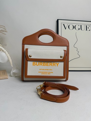 Burberry Mini Pocket Crossbody Bag Canvas Orange Horseferry Logo Brown Leathe