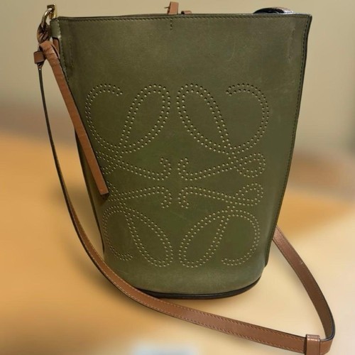 LOEWE Anagram Cutout Leather Bucket Bag Shoulder Carry Black