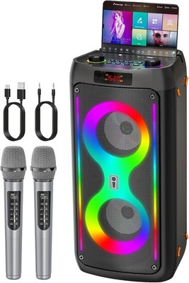 JAPOUCA Karaoke Maschine mit 2 kabellosen Mikrofonen, tragbares Bluetooth