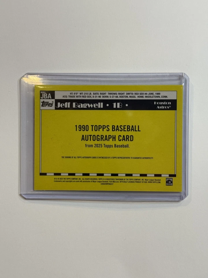 2025 Topps серия 1 - 1990 Topps бейсбол автографы Джефф Бэгвелл #90AU-JBA (AU) - Изображение 3 из 3