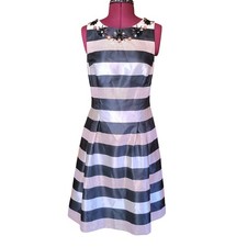 Eliza J Sleeveless Beaded Neckline Striped Cocktail Dress Metalic Pink Size 8