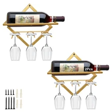 2Pcs Metal Wall Mounted Wine Holder Stemware Glass Rack, Upgrade Collapsible ...