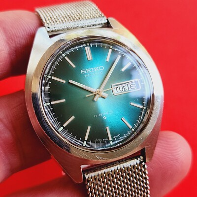 Seiko Green Sunburst Dial Vintage Automatic Watch Day Date 6109