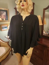 GiGiO Plus Black Tunic Blouse size 1XL Ruffle Sleeves