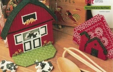 FARM KITCHEN SET BARN BOOKEND DIGEST SIZE PLASTIC CANVAS PATTERN INSTRUCTIONS 