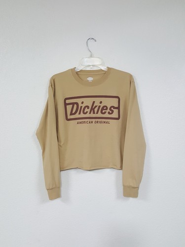 Dickies American Original Spellout Logo Cropped Longsleeve Brown Tee Womens M