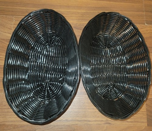 2 Black Woven Oval Restaurant Sandwich Serving Baskets Easy Clean Table Storage