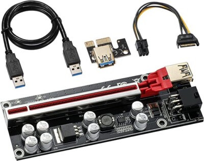 PCI-E 1X-16X V009S-PLUS Riser Card 6PIN SATA power GPU mining 8 solid capacitor