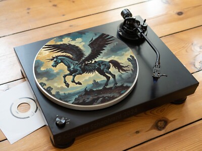 Skeletal Pegasus Felt Record Player Turntable Slipmat Mat, Metal Rock Skeleton