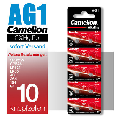 10x LR621 SR621W AG1 LR60 164 GP64A 364 364A SR621 60LR Camelion MHD bis 10.2029