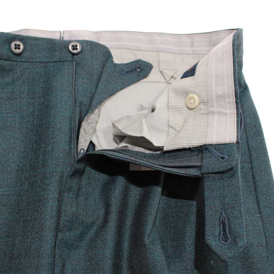 Pantalones de vestir plisados Zanella platino nuevos con etiquetas talla 32 EE. UU. Neal en lana verde melange Foto 3 de 4