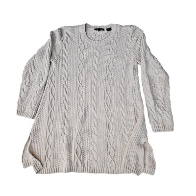 Jean Pierre Light Cream Cotton Pullover Cable Knit Sweater Long Sleeve Sz M
