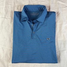 Vineyard Vines On The Go Sankaty Polo Shirt Mens Large L Blue Striped Stretch