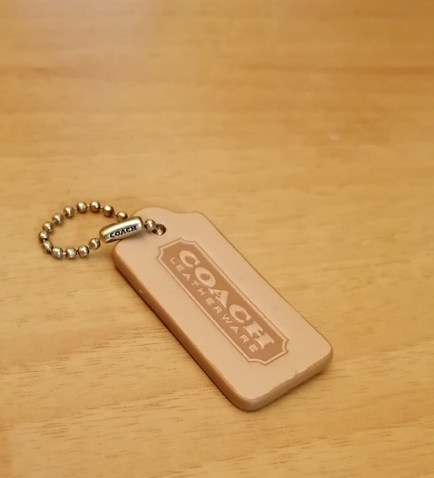 Brand New! Small Coach gold tone chain & tan color leather Keychain
