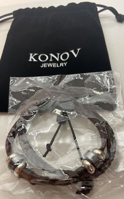 Konov Jewelry Men's/Women's Leather Bracelet 7