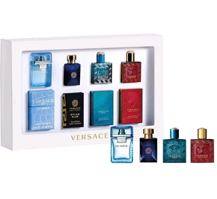 Versace Men's 4 Pc MINIATURE Gift Set Man Dylan Blue Eros Eros Flame Cologne