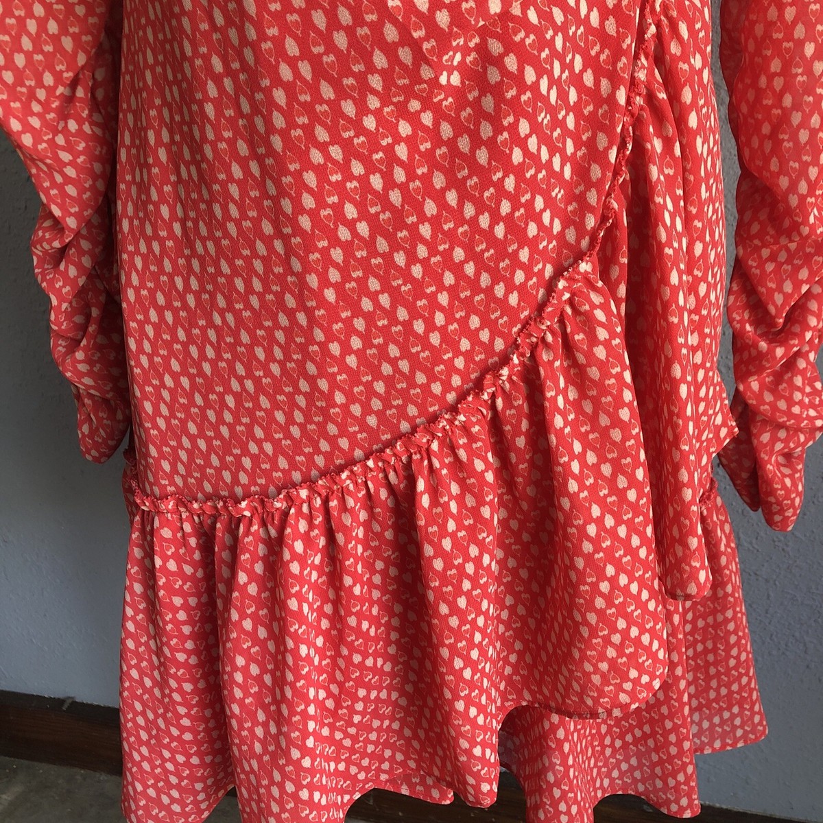 ALL SAINTS Red Flores Heart Pattern Wrap Dress Ruffles MEDIUM | eBay