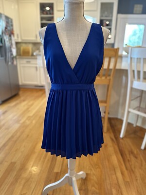 Super Down Royal Blue Pleated Low Cut Backless Mini Dress