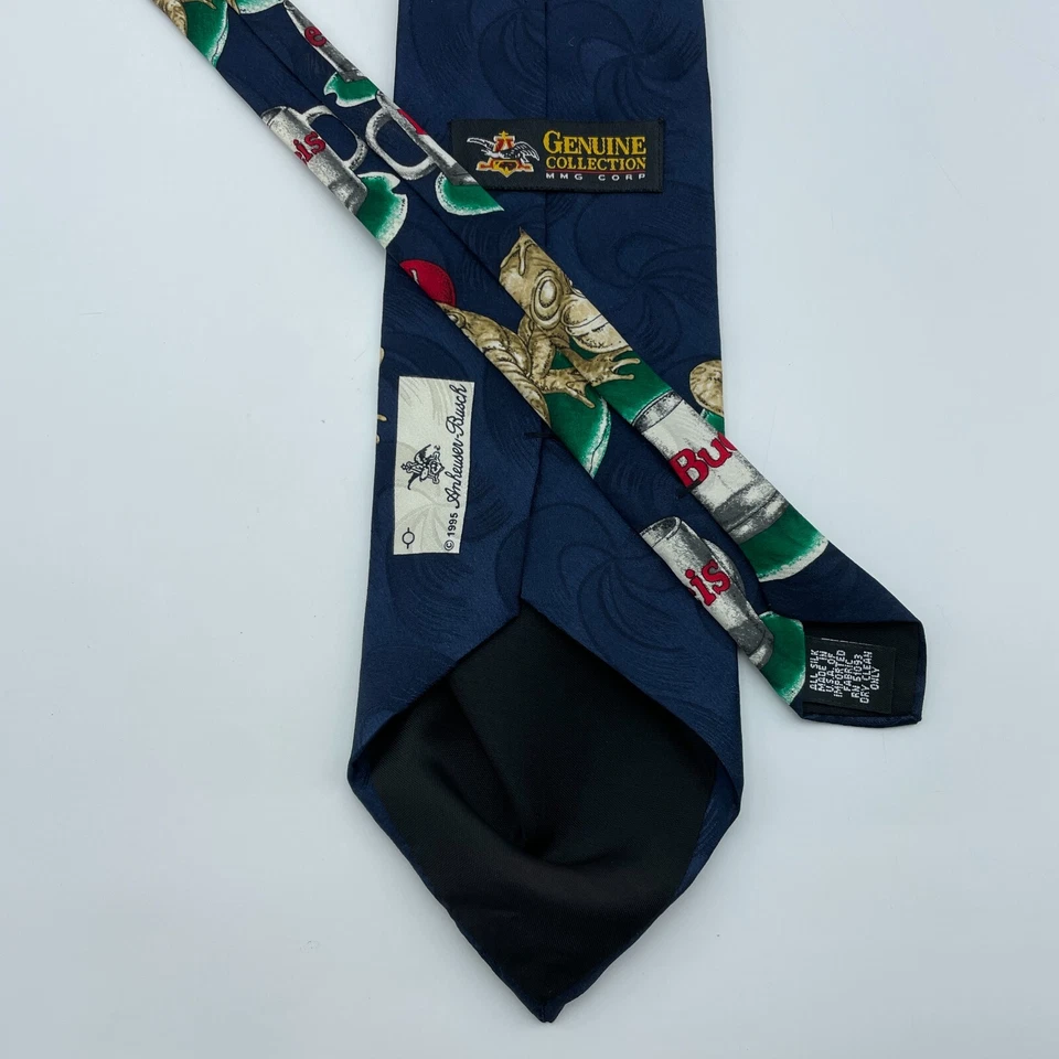 BUDWEISER Masculino Gravata de Seda Estampa de Sapo 1995 Anheuser Busch MMG Corp 4 Polegadas EUA - Imagem 3 de 4