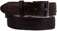 Western Cowboy Leather Belt Ostrich Quill Print Overlay Brown Silver Buckle