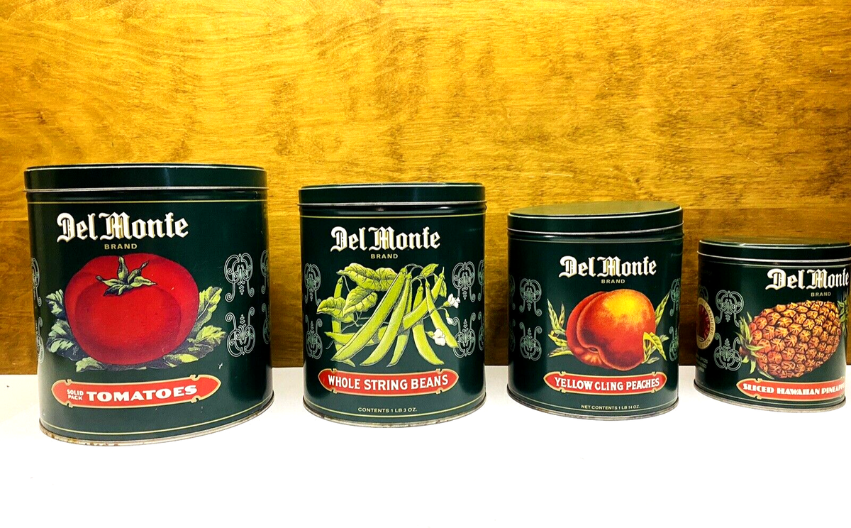 Vintage 1980 Del Monte 4 Piece Vegetable/Fruit Tin Canister Set | eBay