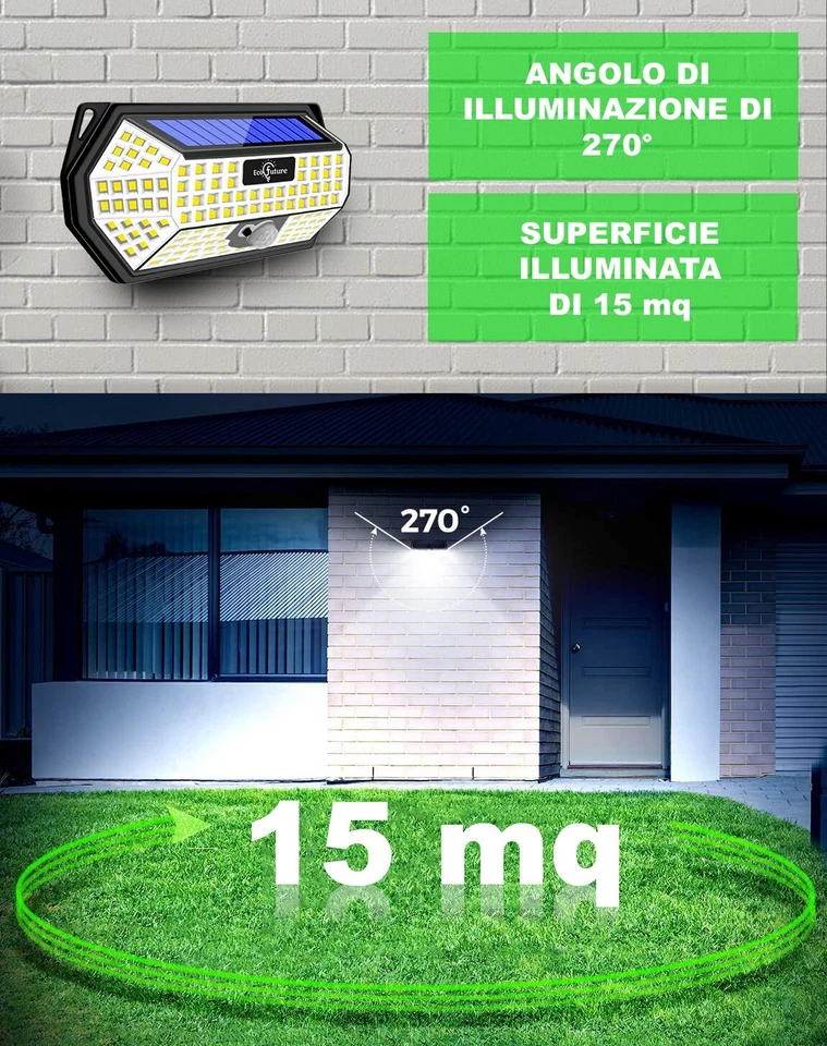 EcoFuture FARETTI SOLARES Exterior 192 LED → Luces LED Con Sensor De Movimiento - Imagen 2 de 4