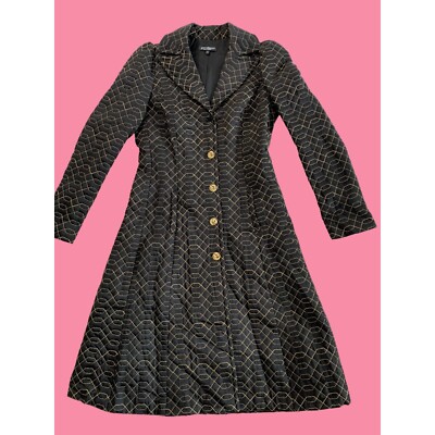 VTG Betsey Johnson New York Silk Fit & Flare Black Gold Coat Size 10 Dress  6604 | eBay