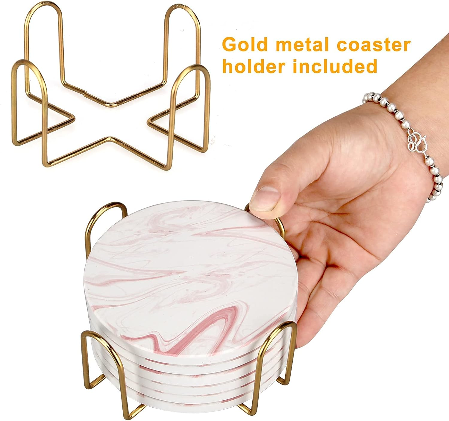 6 Pcs Cute Pink Marble Coasters Set for Drink Beverages Absorbent ...