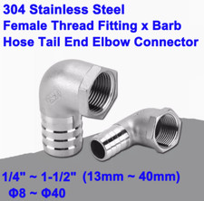 304 Stainless Steel Female Thread Fitting x Barb Hose Tail End Elbow Connector