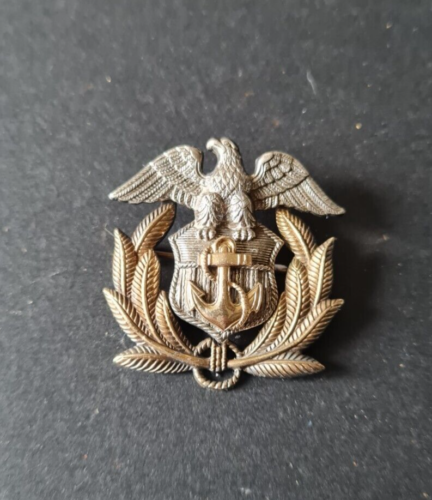 ancien insigne en or et argent militaire états unis USA marine marchande ww2 - Afbeelding 1 van 3