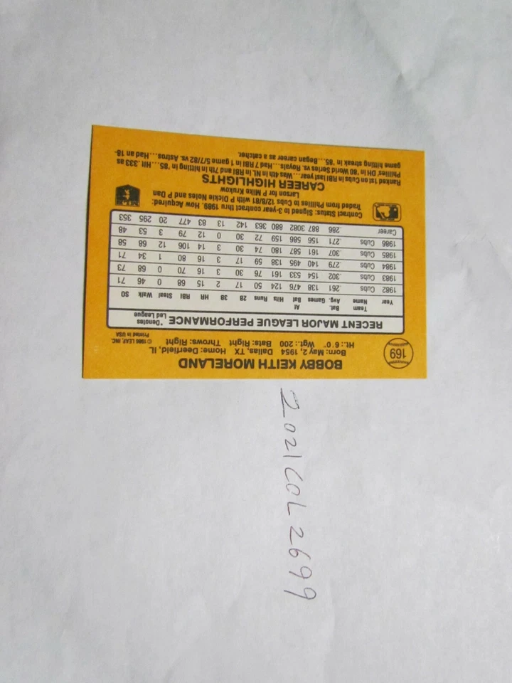 1987 Donruss Keith Moreland signed Baseball Card  - Image 2 of 2