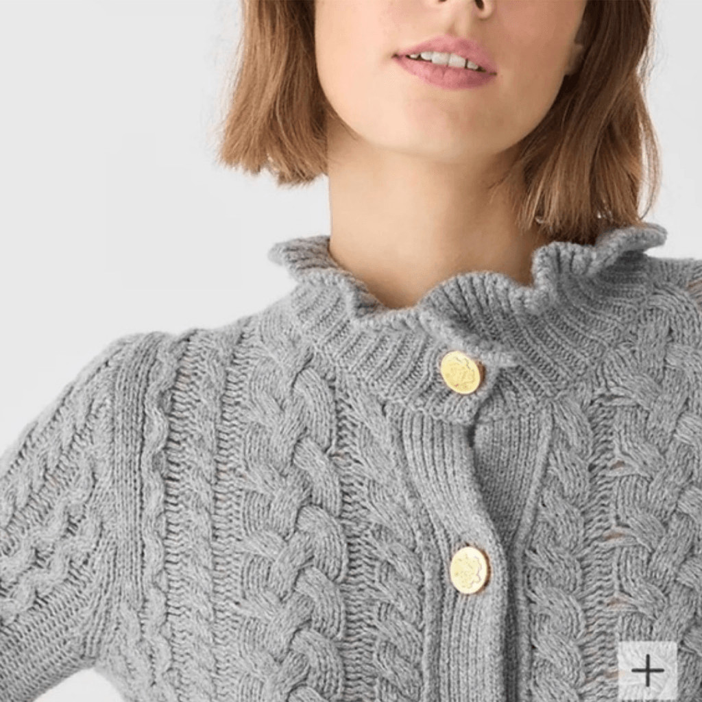 J. Crew Cable Knit Button Front Ruffle Collar Woo… - image 2
