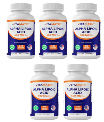 Alpha Lipoic Acid (ALA) 600mg Per Srv 5X240 Vegetable Caps Vitamatic Antioxidant