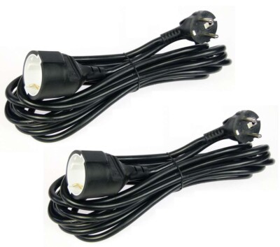 2x 3 m Schuko-Kabel H05VV-F Stromkabel Verlängerungskabel Strom schwarz Kabel 3m