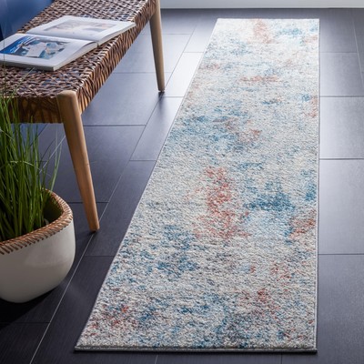 Tulum Collection Runner Rug - 2' x 9', Light Blue & Ivory, Modern Abstract De...