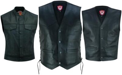 Warrior Herren Premium Rindsleder Motorrad Weste Climax gefüttert Weste