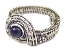 Lapis Lazuli Adjustable Ring, Woven in Sterling Silver Wire