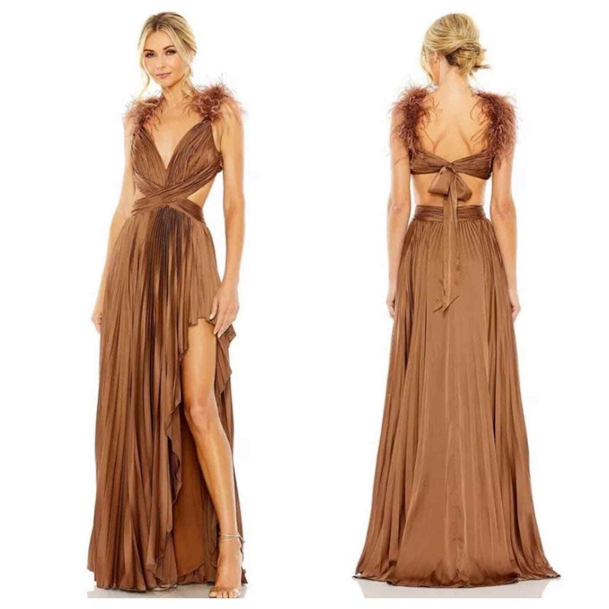 brown mac duggal dress Mac Duggal Women's Sleeveless Mesh And Suede A Line Mini Dress - Brown - Size 2 main image 0