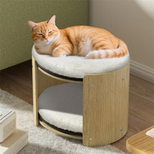 Indoor Elevated Cat Bed 2-Tier Small Cat Tree Tower with Natural Wooden Frame