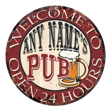 CP-0094 ANY NAME'S PUB Custom Personalized Chic Tin Sign Decor Gift Ideas