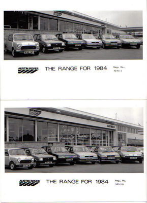 Austin Rover Range Mini Metro Maestro Montego SD1 x 2 b/w Pressefotos 1984