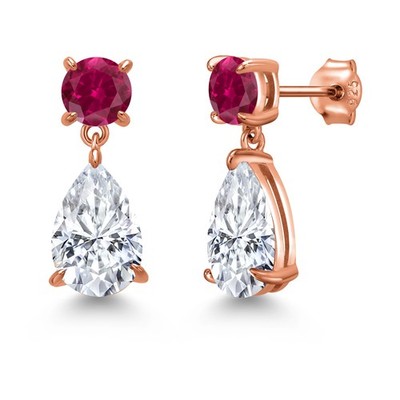 18K Rose Gold Plated Silver Created Ruby Earrings Set with Moissanite (8.14