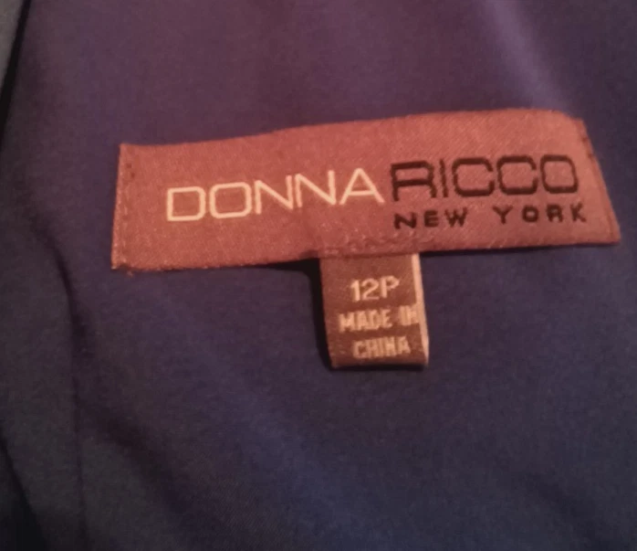 Donna Ricco New York 深青蓝色 V 领紧身连衣裙带 Ruching Petite 12P — 第 4/4 张图片