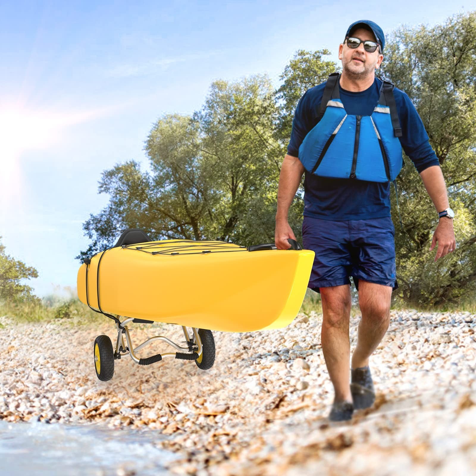 Bonnlo Kayak Cart Canoe Dolly Fishing Kayak Accessories Carrier Foldable Padd...