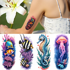 12pcs Temporary Tattoo Realistic Temporary Tattoos Octopus Jellyfish For Back