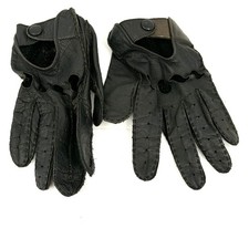 Vintage 80s Black Genuine Leather Minimalist Perforated Snap Driving Gloves