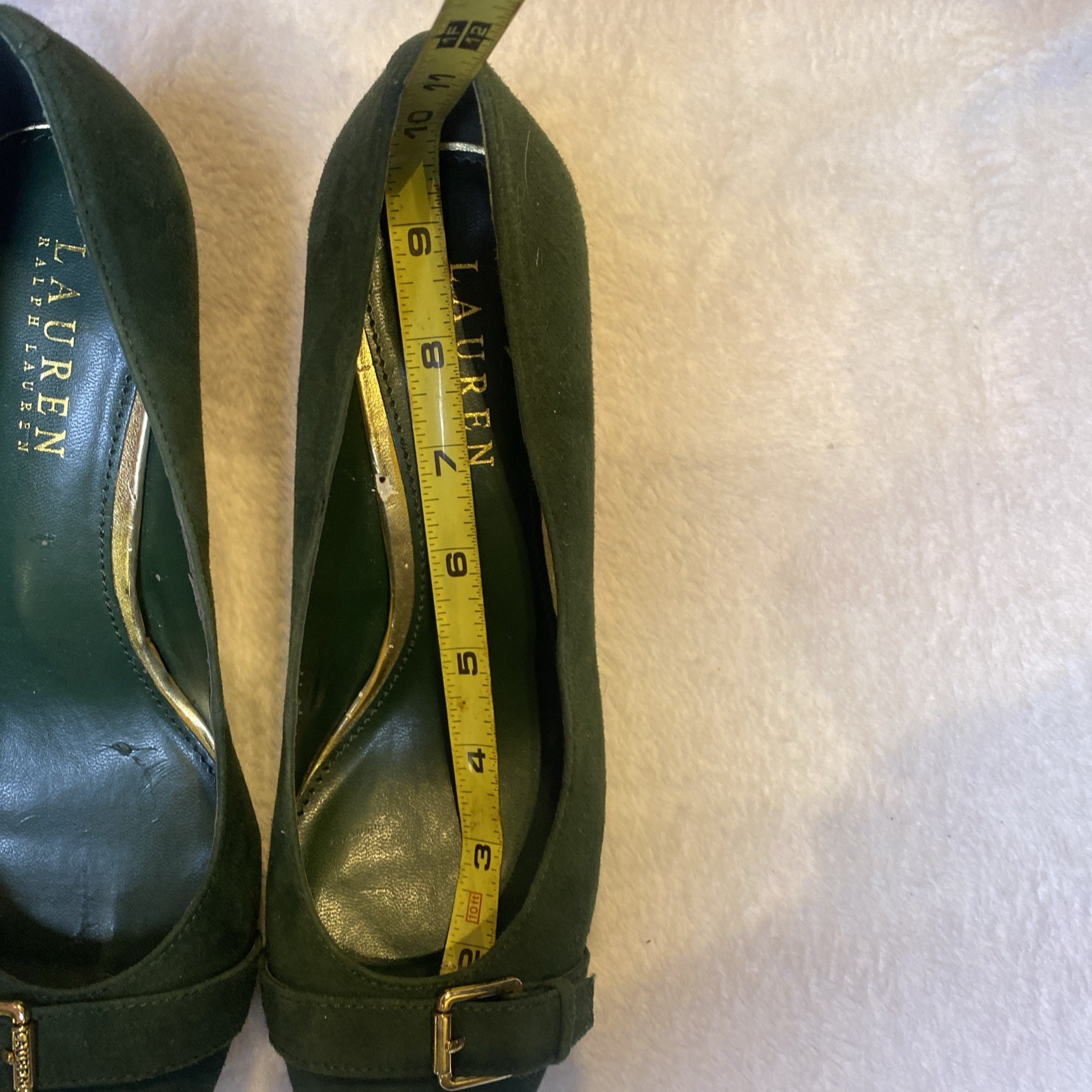 Ralph Lauren Women’s Green Suede Velvet Buckle St Patricks Heels Size 7 Women’s  thumbnail 10